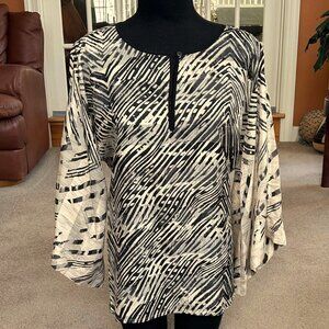 New NIC + ZOE Abstract Popover Top Blouse Black, Beige